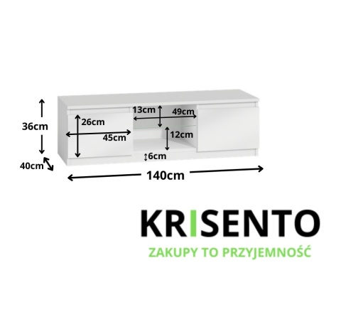 Szafka rtv 140 cm biała w połysku RTV-502-BIEL-POL