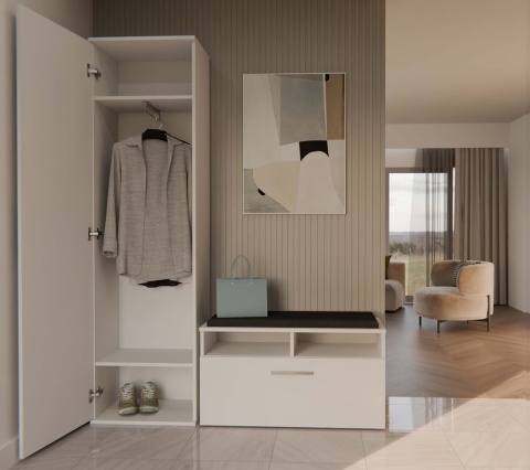 Wąska szafa z lustrem do przedpokoju SZAF-1003-BIEL-MAT