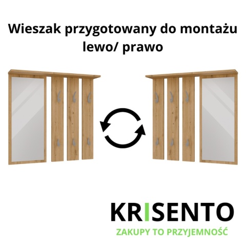 Wieszak na ubrania z lustrem dąb artisan WIESZ-602-ART