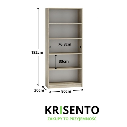 Wysoki regał na książki 30x80x182 cm RE-1404-SON