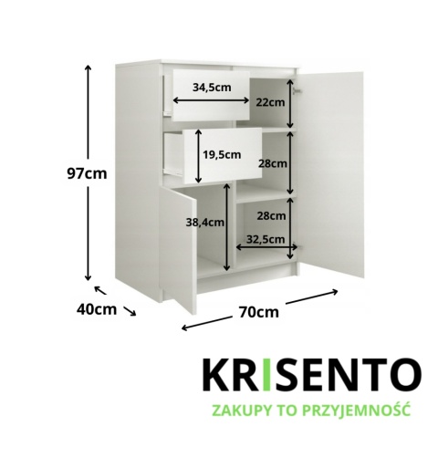Komoda biała szerokość 70 cm KOM-911-BIEL-MAT