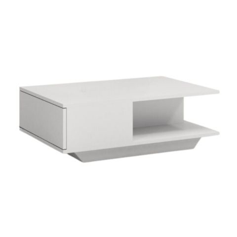 Stolik STOL-807-BIEL w śnieżnej bieli widoczny w eleganckim półprofilu.