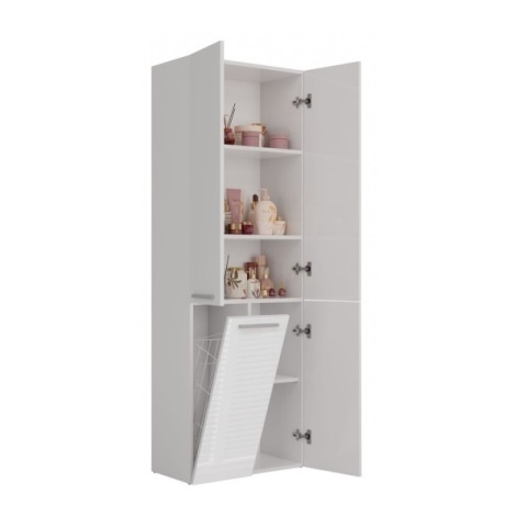 Szafka łazienkowa stojąca z koszem LAZ-1320-BIEL-POŁ