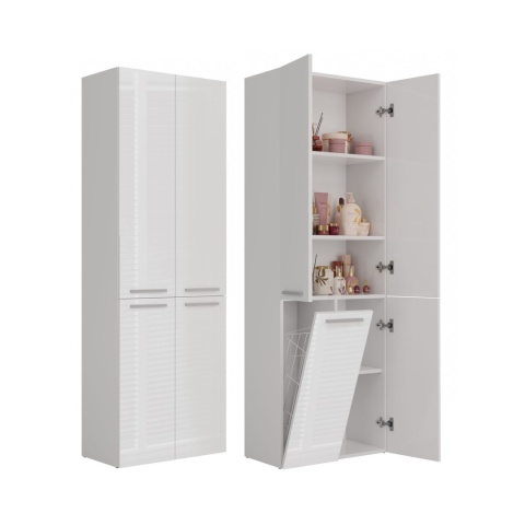 Szafka łazienkowa stojąca z koszem LAZ-1320-BIEL-POŁ