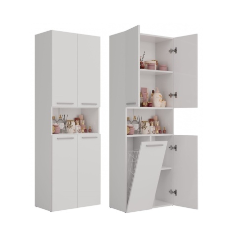 Szafka łazienkowa z koszem LAZ-1319-BIEL-MAT