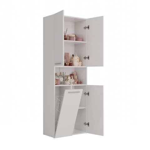 Szafka łazienkowa z koszem LAZ-1319-BIEL-MAT