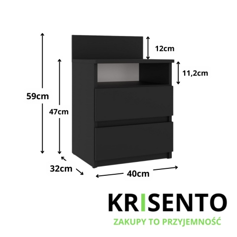 Szafka nocna czarna 40cm matowa SN-303-CZERN-MAT