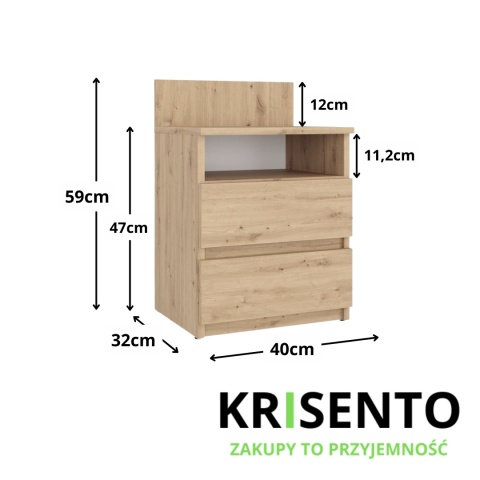 Szafka nocna dąb artisan 2 szuflady i półka SN-303-ART