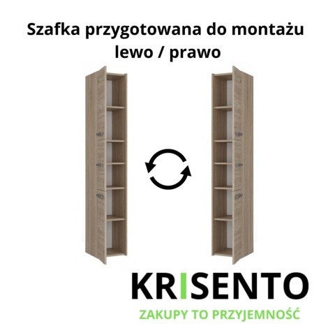 Schemat techniczny szafki LAZ-1310-SON prezentujący możliwość montażu drzwiczek na lewą lub prawą stronę.