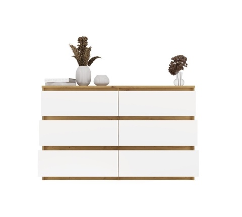 Biala komoda z drewnem 120cm KOM-904-ART-BIEL-MAT