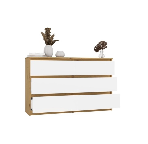 Biala komoda z drewnem 120cm KOM-904-ART-BIEL-MAT