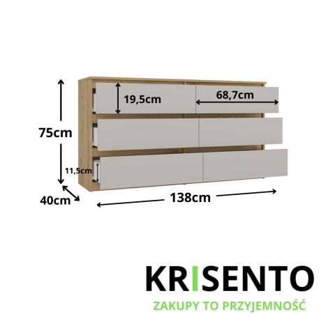 Duża komoda z szufladami 140cm KOM-906-ART-KASZ