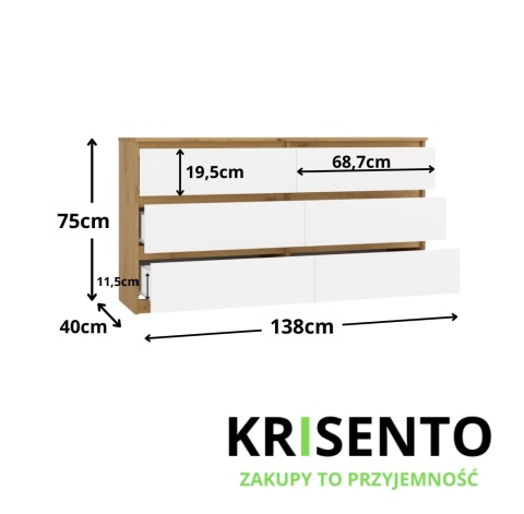 Komoda biala drewno 140cm KOM-906-ART-BIEL-MAT