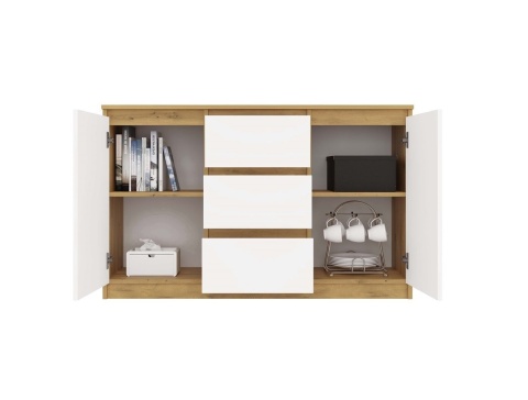 Komoda biała z drewnem KOM-912-ART-BIEL-MAT