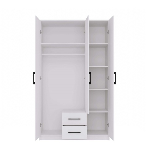 Otwarta szafa 120 cm SZAF-1005-BIEL-MAT - widok otwartego mebla z przodu.