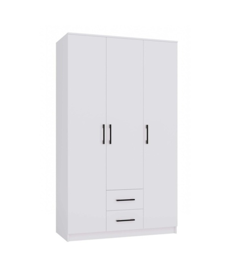 Zamknięta szafa 120 cm SZAF-1005-BIEL-MAT widoczna w półprofilu.