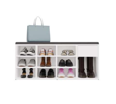 Szafka na buty otwarta z siedziskiem i szufladą BUT-212-BIEL-MAT