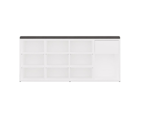 Szafka na buty otwarta z siedziskiem i szufladą BUT-212-BIEL-MAT