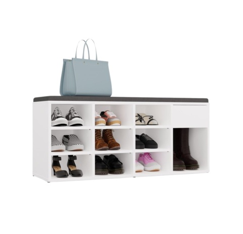 Szafka na buty otwarta z siedziskiem i szufladą BUT-212-BIEL-MAT