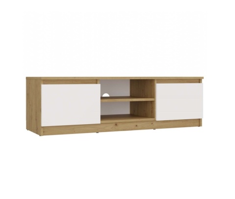 Zamknięta szafka pod tv 120 cm RTV-501-ART-BIEL-MAT widoczna w półprofilu.