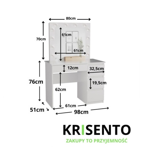 Biurko toaletka z lustrem TOA-1602-BIEL-MAT-P