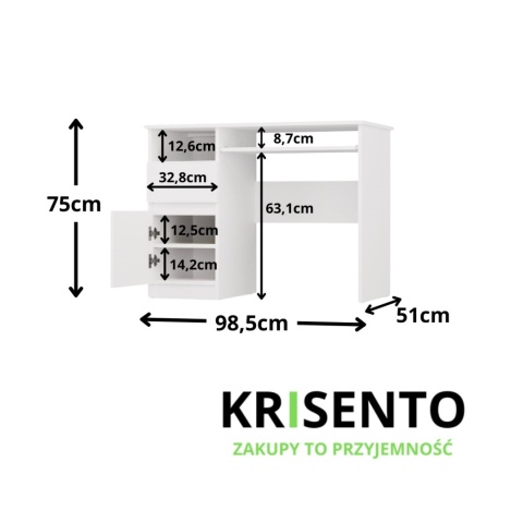 Biurko z szufladą i szafką BIUR-727-BIEL-MAT-L