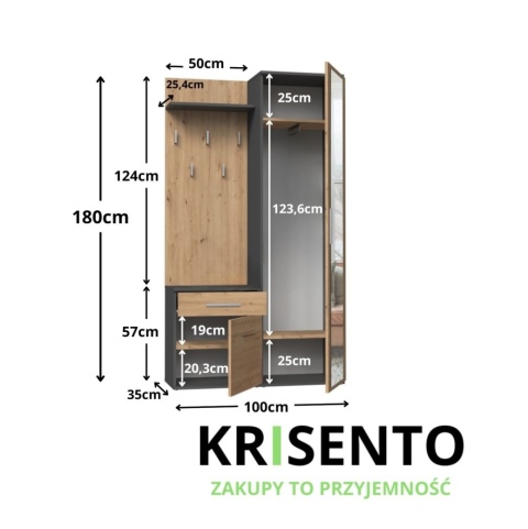 Duża garderoba antracyt - dąb artisan GAR-104-ANT-ART