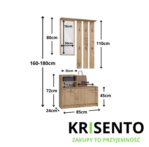 Garderoba z lustrem dąb artisan GAR-101-ART