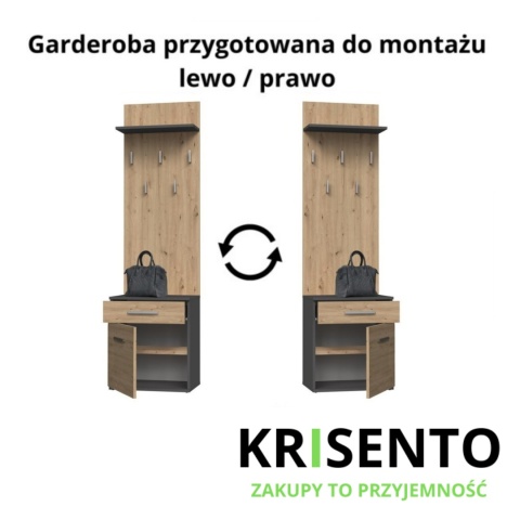 Garderoba z wieszakami antracyt - dąb artisan GAR-103-ANT-ART