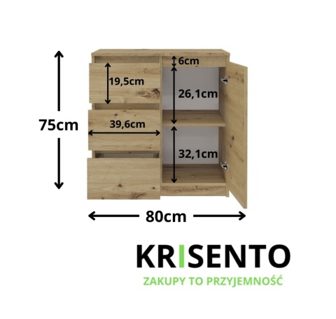 Komoda 80x40 cm dąb artisan KOM-910-ART