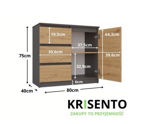 Komoda 80 cm szerokości KOM-910-ANT-ART