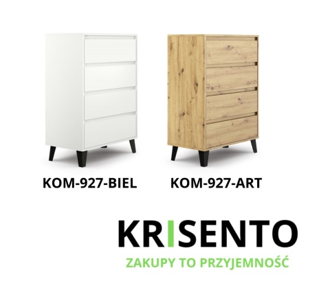 Dostępne warianty kolorystyczne mebla: Komoda na czarnych nóżkach KOM-927.