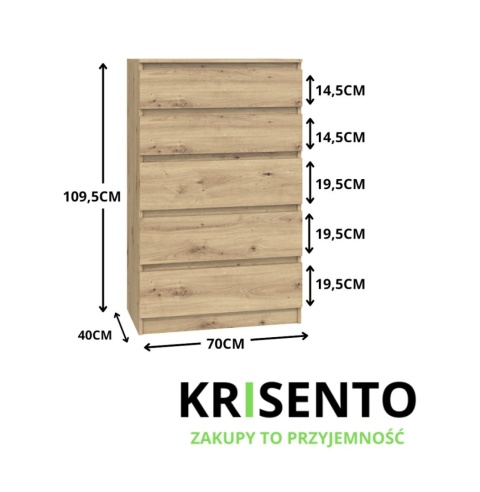 Wymiary wysokiej komody z szufladami KOM-903-ART.