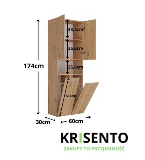 Regał łazienkowy z koszykami dąb LAZ-1321-ART