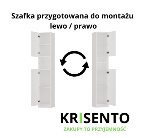 Schemat prezentujący słupek łazienkowy LAZ-1306-BIEL-POŁ z opcją otwierania drzwi na lewą lub prawą stronę.