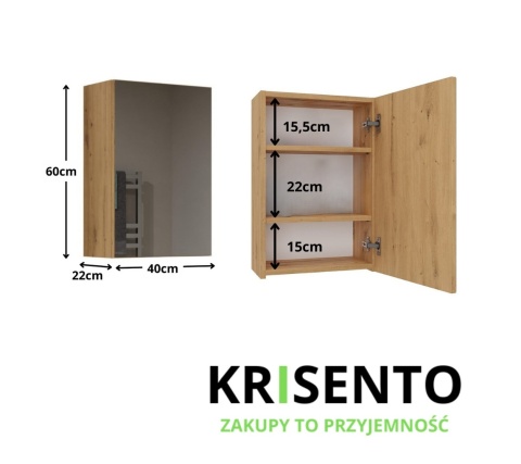 Szafka z lustrem do łazienki 40 cm LAZ-1323-ART