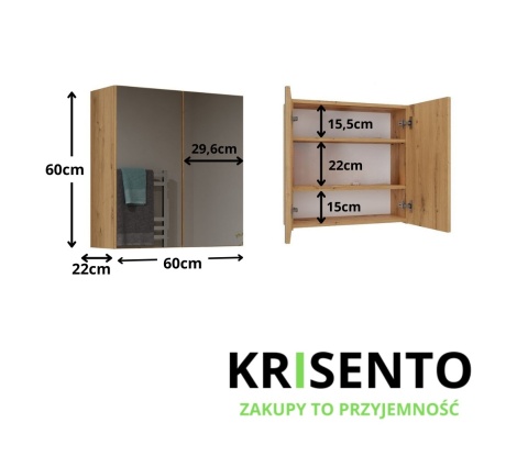 Szafka z lustrem do łazienki 60 cm LAZ-1324-ART