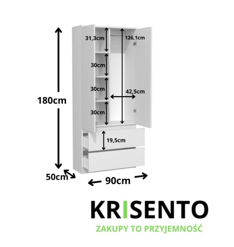 Tania szafa na ubrania 90 cm SZAF-1008-BIEL-MAT