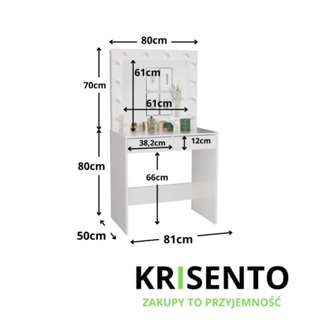 Toaletka z lustrem led TOA-1601-BIEL-MAT