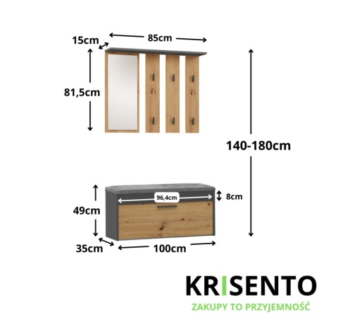 Zestaw do przedpokoju antracyt - dąb artisan GAR-106-ANT-ART