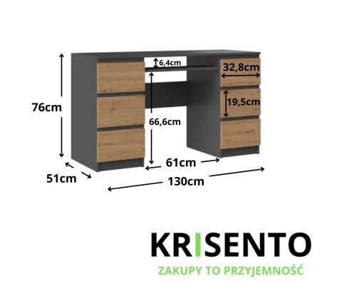 Biurko do biura antracyt - dąb artisan BIUR-705-ANT-ART