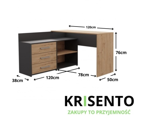 Biurko i komoda antracyt - dąb artisan BIUR-704-ANT-ART