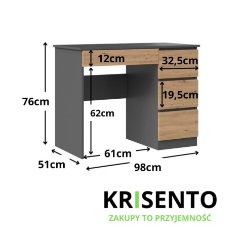 Biurko młodzieżowe BIUR-706-ANT-ART-P