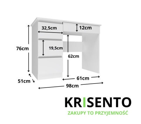 Biurko z szufladami BIUR-706-BIEL-MAT-L