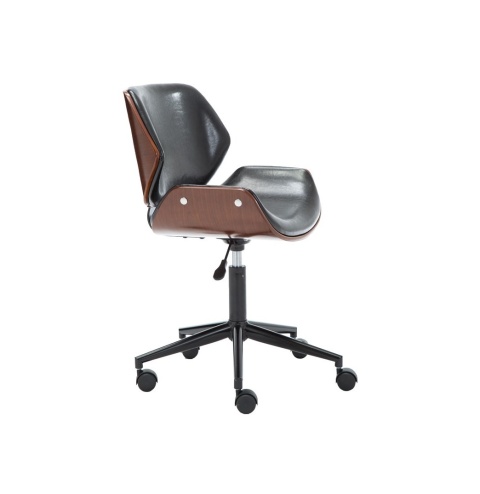 Fotel biurowy z drewnem i czarną skórą FOT-412-ORZ-CZ