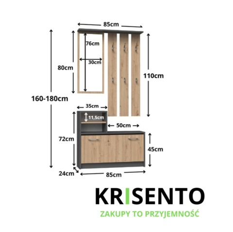Garderoba do korytarza antracyt - dąb artisan GAR-101-ANT-ART