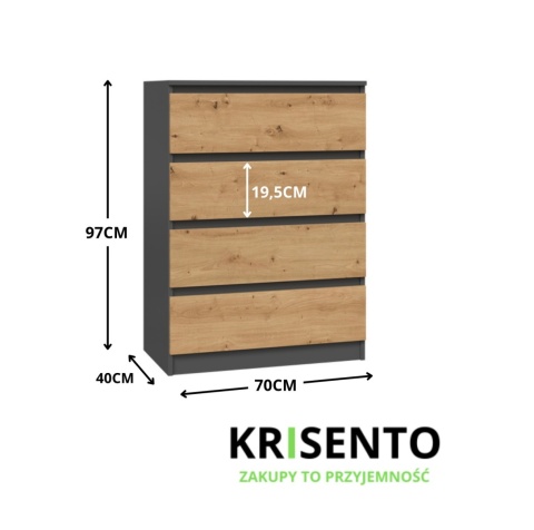 Komoda 70 cm szerokości KOM-902-ANT-ART