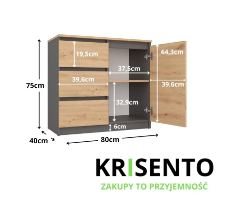 Komoda 80 cm KOM-910-ANT-ART-BA