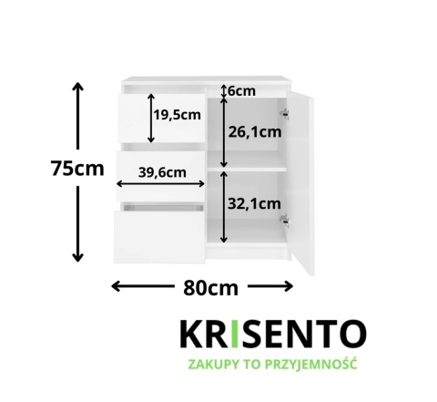 Komoda biała 80 cm KOM-910-BIEL-MAT