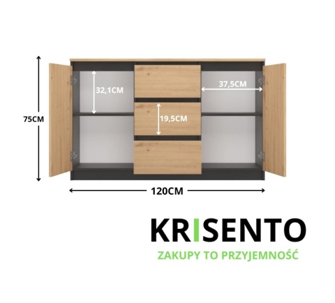 Komoda na ciuchy 120cm KOM-912-ANT-ART-BA